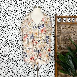 Torrid | Cream Floral Dot Print Challis Tie Front Dolman Top 1 1X